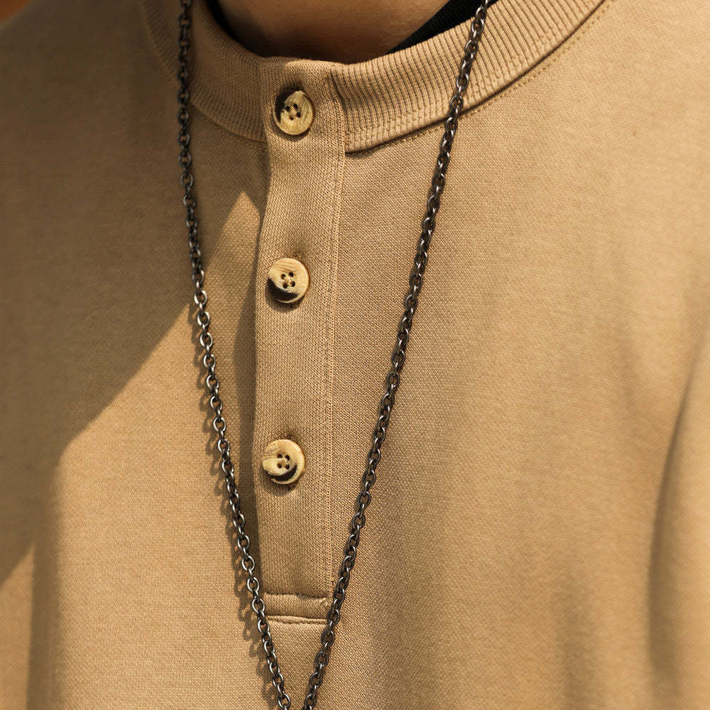 美式休閒320g重磅長袖亨利衫男寬鬆復古硬漢套頭打底衛衣TEE-Retro's Wear