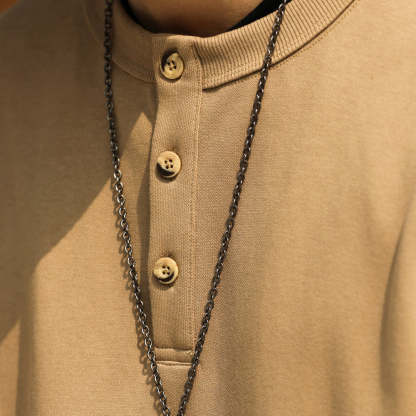 美式休閒320g重磅長袖亨利衫男寬鬆復古硬漢套頭打底衛衣TEE-Retro's Wear