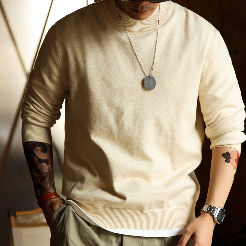 美式休閒半高領毛衣男保暖內搭阿美哢嘰長袖復古針織打底衫-Retro's Wear