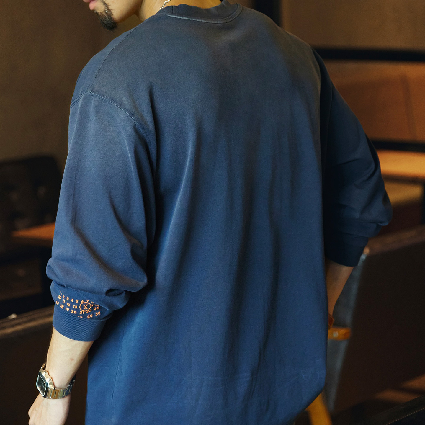 美式復古水洗漸變純棉長袖t恤男2025秋季新款寬鬆字母刺繡打底衫