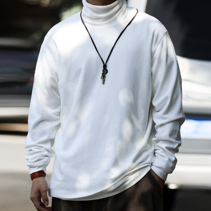 美式復古雙面一體澳絨高領打底衫300g重磅磨毛休閒長袖T恤男-Retro's Wear