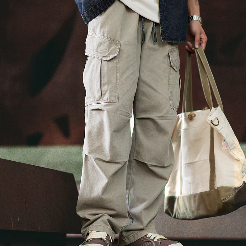純棉水洗直筒工裝褲男2025秋季新款寬鬆傘兵褲美式闊腿休閒褲子