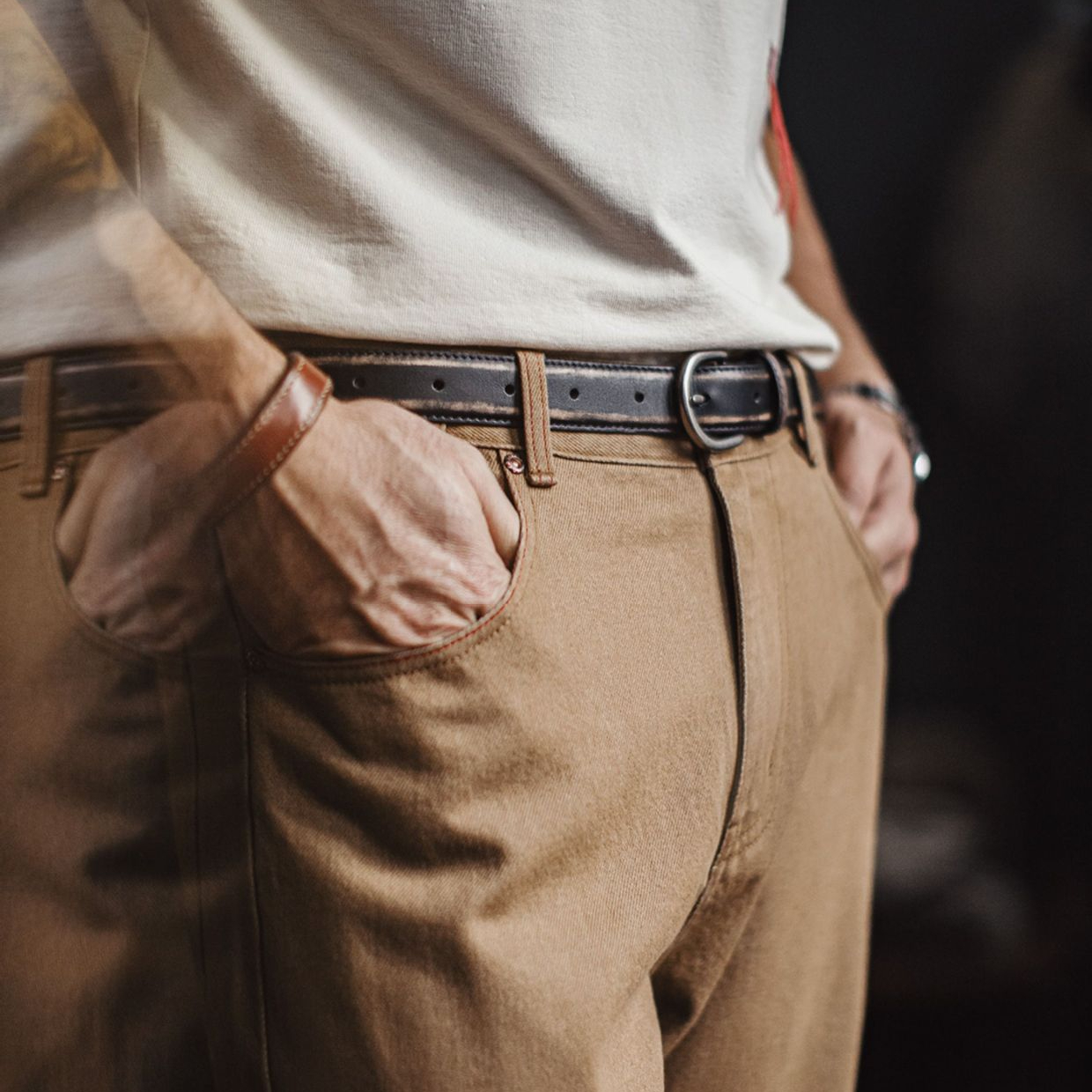 美式復古頭層植鞣牛皮帶腰帶單針真皮扣頭硬漢褲腰帶男款