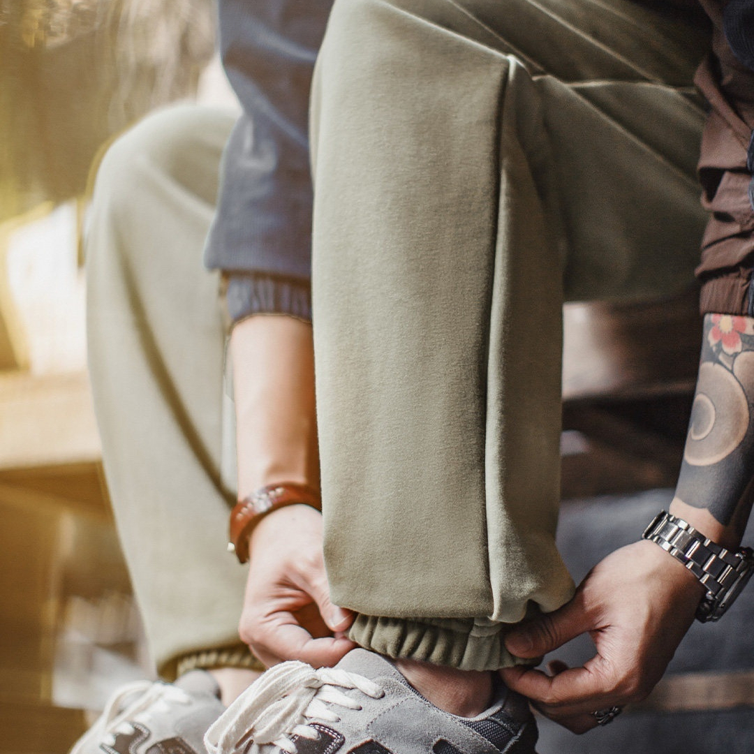 美式復古拼接撞色束腳衛褲松緊腰運動休閒長褲男款春