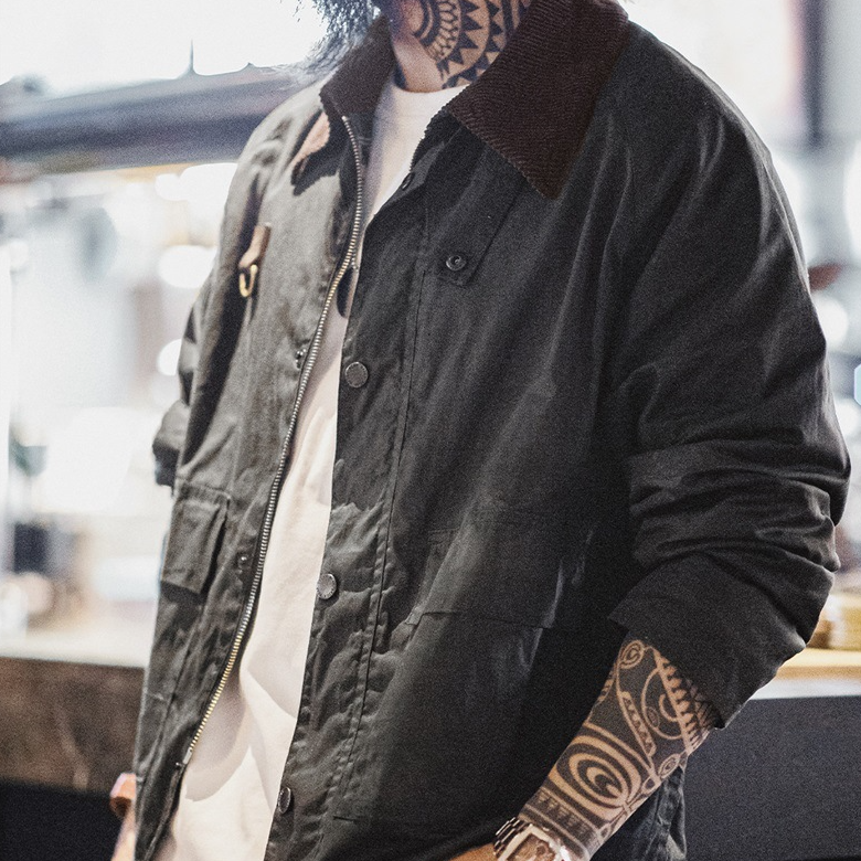 美式復古Spey油蠟釣魚夾克vintage做舊戶外翻領外套男秋-Retro's Wear