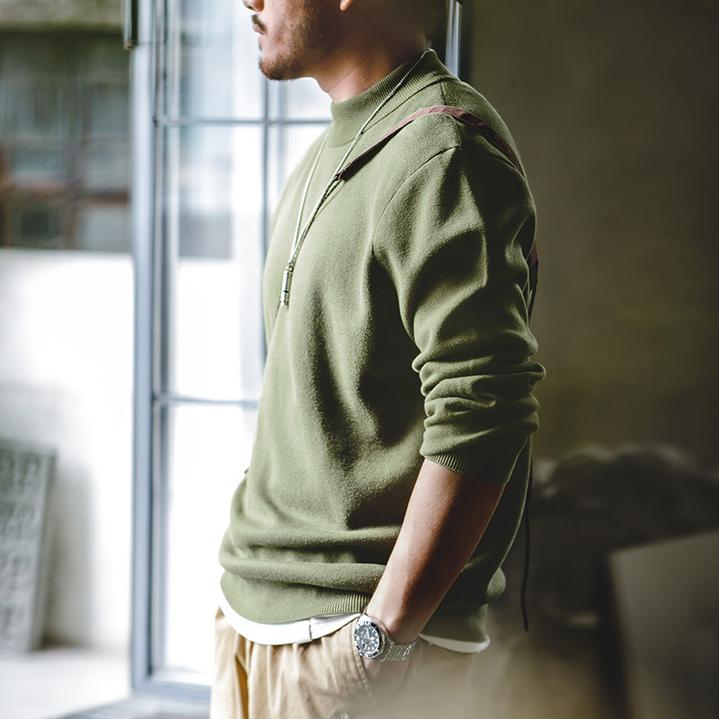 美式休閒基礎款半高領毛衣保暖套頭針織打底衫男士-Retro's Wear