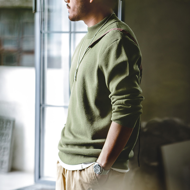 美式休閒基礎款半高領毛衣保暖套頭針織打底衫男士-Retro's Wear