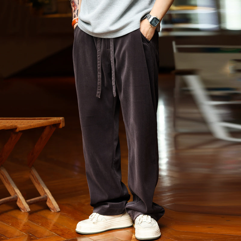 美式垂感雪尼爾休閒褲男重磅復古寬鬆直筒絨面打褶運動衛褲-Retro's Wear