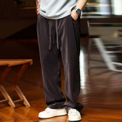 美式垂感雪尼爾休閒褲男重磅復古寬鬆直筒絨面打褶運動衛褲-Retro's Wear