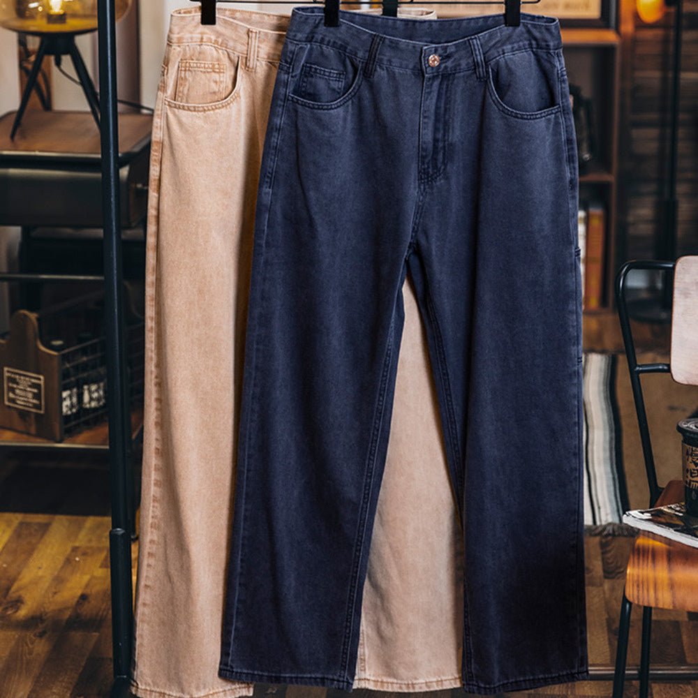 美式復古水洗做舊牛仔褲男2025春夏新款寬鬆直筒褲純棉休閒長褲