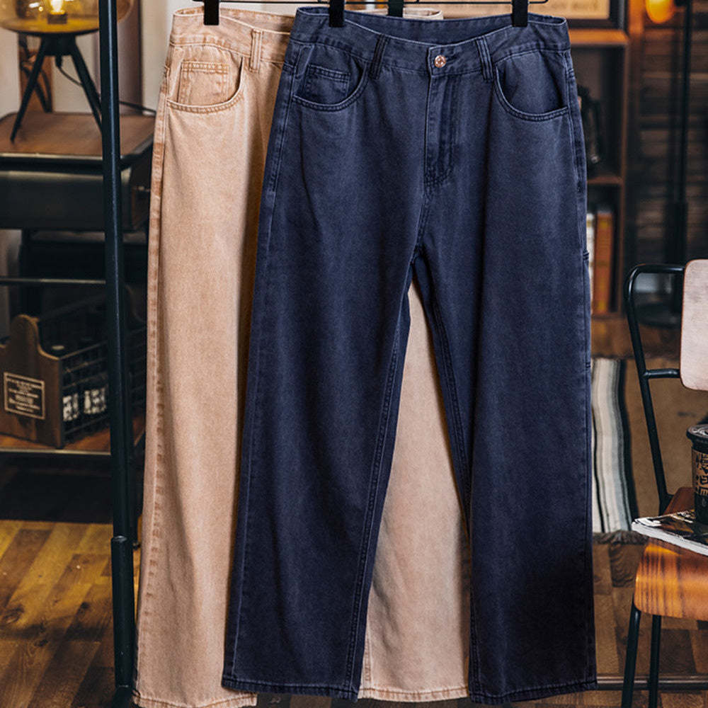 美式復古水洗做舊牛仔褲男2025春夏新款寬鬆直筒褲純棉休閒長褲