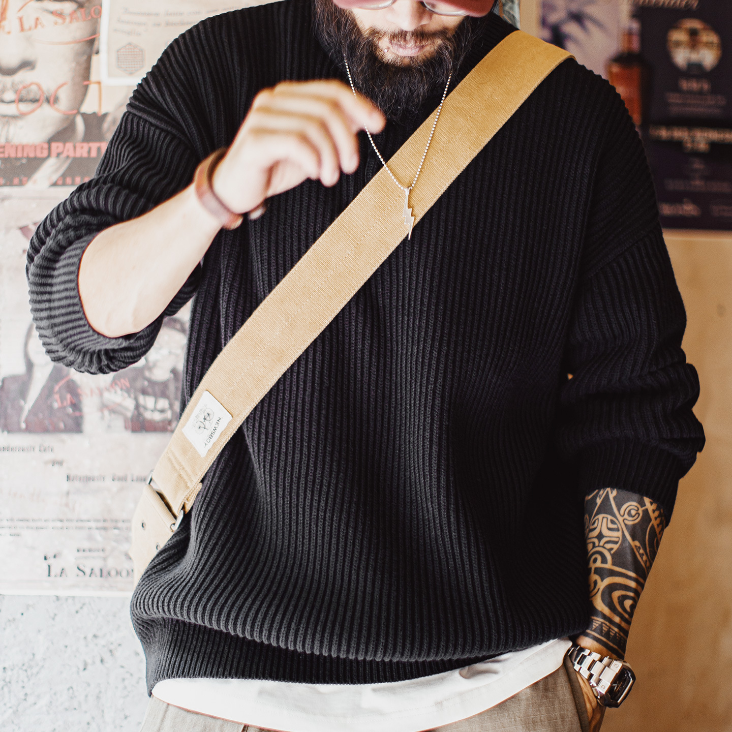 美式重磅亨利領毛衣黑色外穿高克重垂感通勤套頭寬鬆男冬