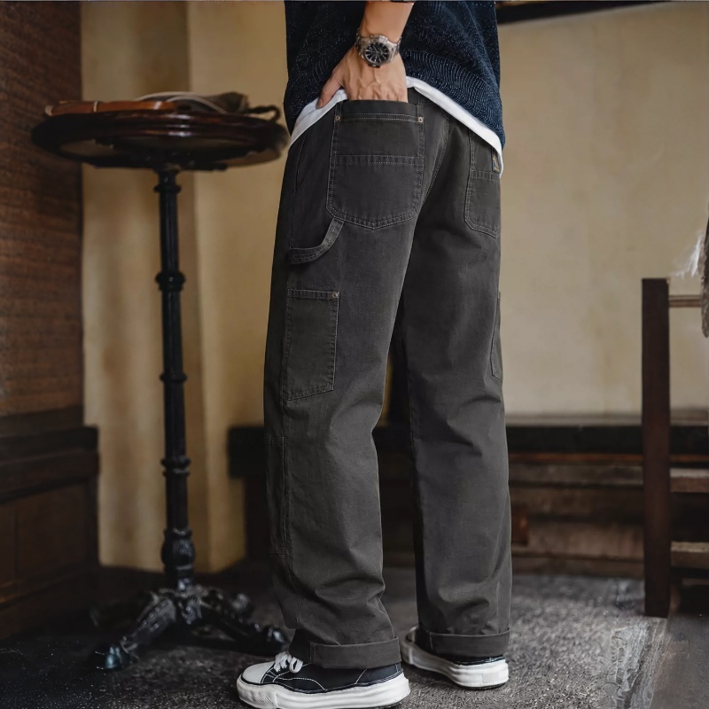 秋季新款阿美哢嘰工裝褲男士伐木工人WABASH條紋牛仔帆布長褲
