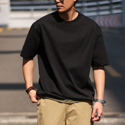 美式戶外工裝短袖T恤男士夏季撞色拼接裁剪設計休閒TEE