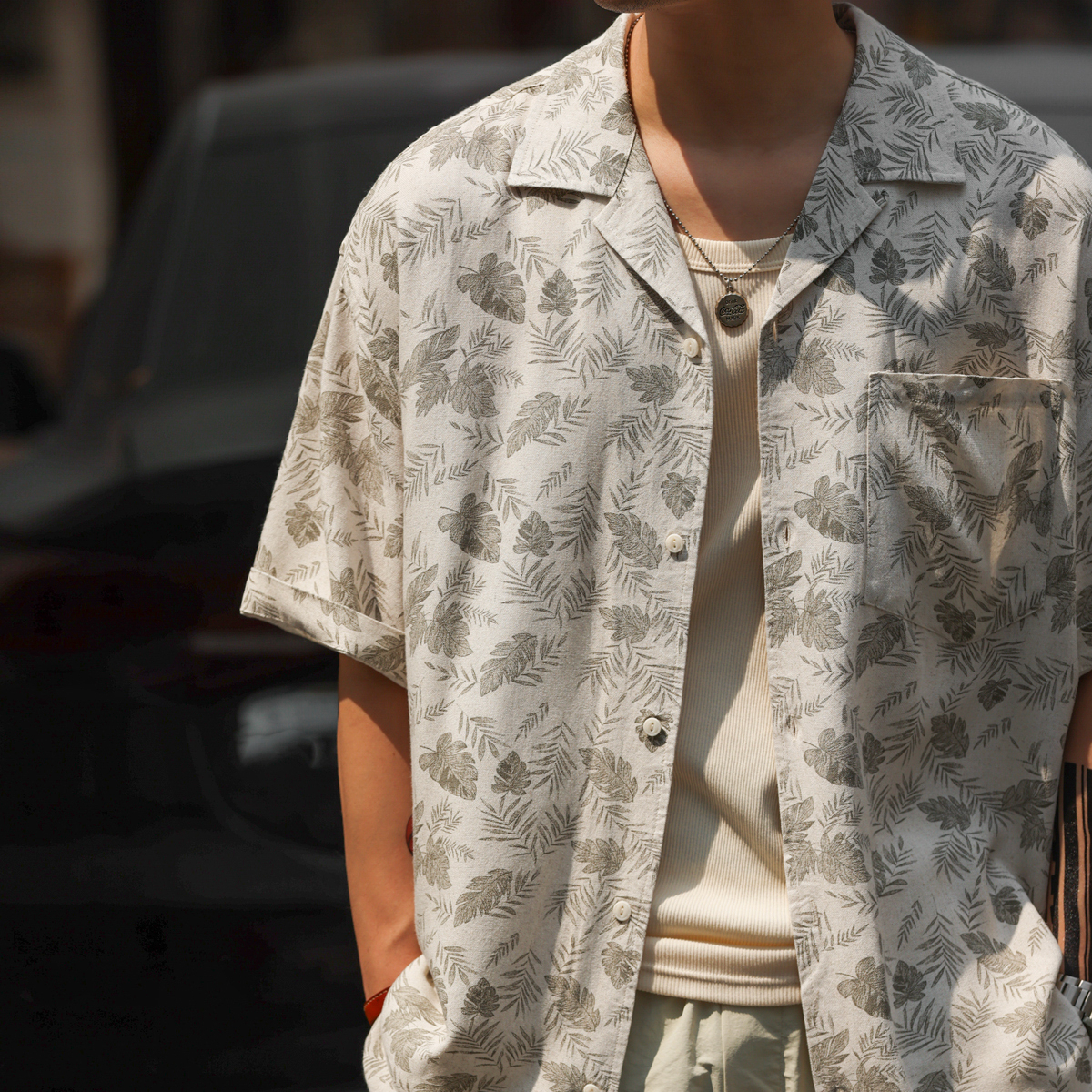 美式休閒古巴領亞麻短袖襯衫男夏季復古度假風半袖襯衣