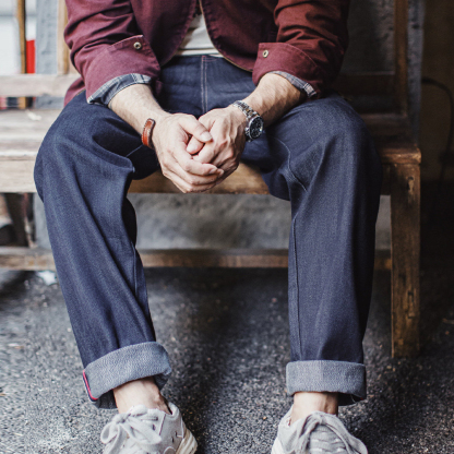 美式復古原牛牛仔褲赤耳直筒丹寧微錐形原漿休閒褲男款春