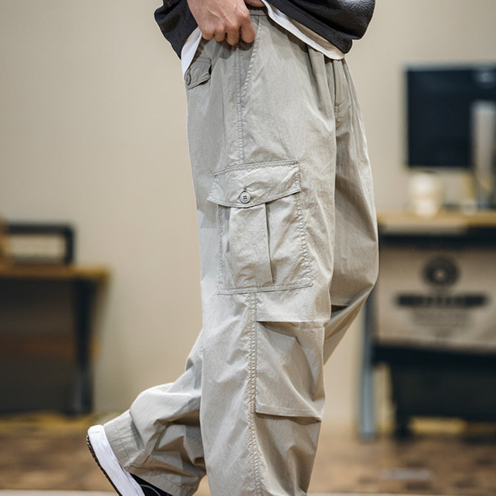 美式褶皺速幹傘兵褲男春夏2025新款潮牌薄款直筒休閒褲工裝衝鋒褲