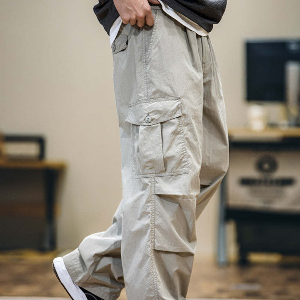美式褶皺速幹傘兵褲男春夏2025新款潮牌薄款直筒休閒褲工裝衝鋒褲