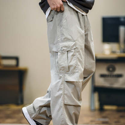 美式褶皺速幹傘兵褲男春夏2025新款潮牌薄款直筒休閒褲工裝衝鋒褲