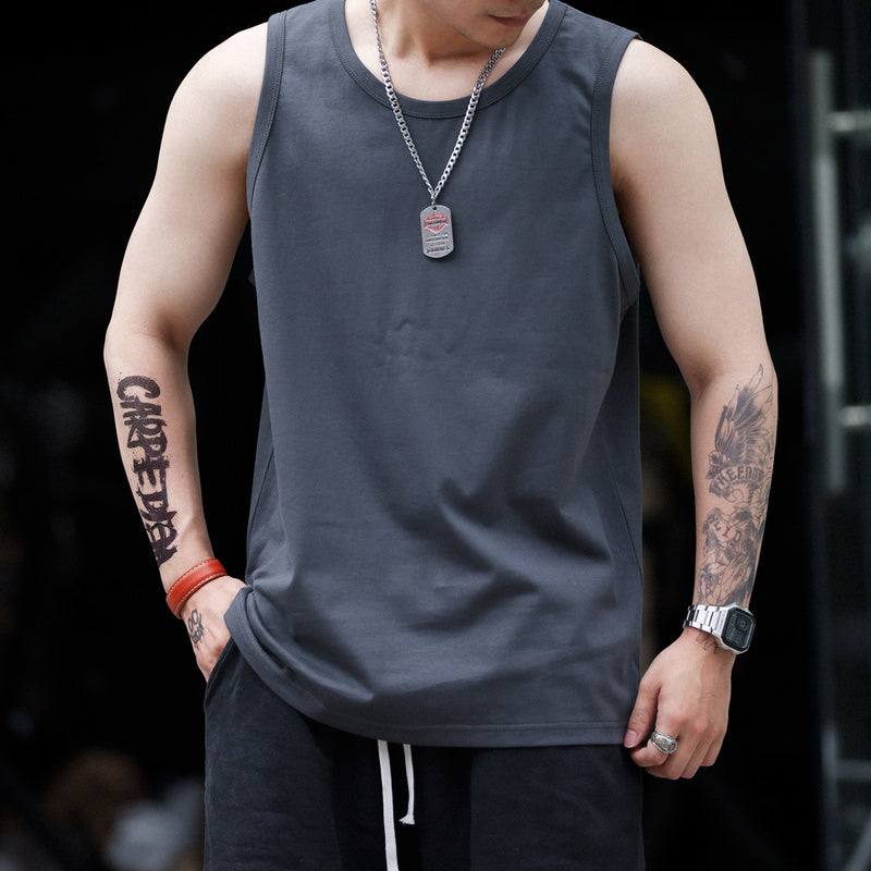 戶外美式背心男重磅復古寬鬆運動無袖棉T恤圓領夏季潮牌坎肩-Retro's Wear