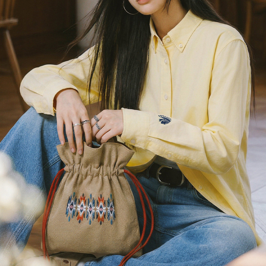 全純棉翻領西裝牛津紡襯衫刺繡疊穿長袖內搭上襯衣女士春