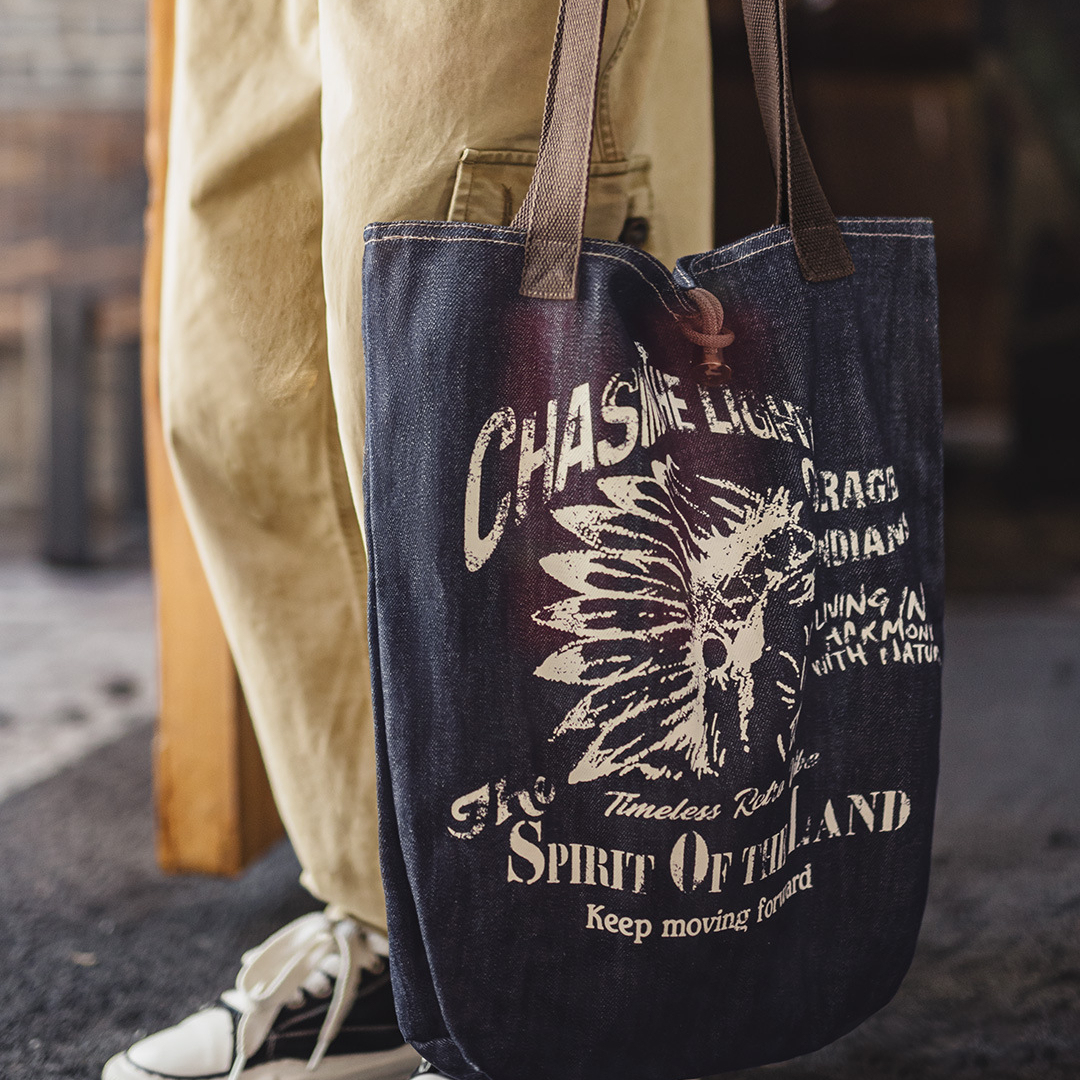 美式復古牛仔大容量托特包丹寧通勤單肩包做舊手提包包男