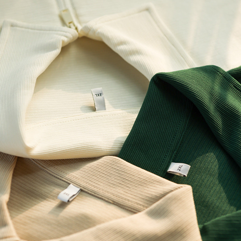 美式休閒半拉鍊翻領POLO衫男260g重磅肌理感寬鬆短袖T恤