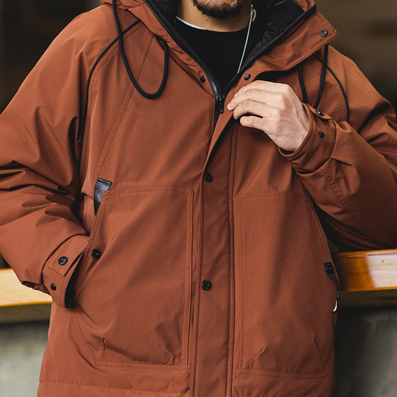 90白鴨絨磚紅色連帽羽絨服男2025冬季新款寬鬆保暖工裝衝鋒衣外套