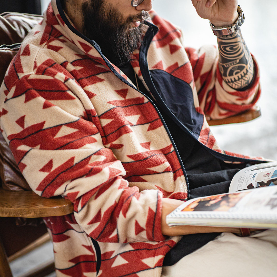 美式納瓦霍搖粒絨衛衣抓絨軟糯拉鍊開衫雙面立領外套男春