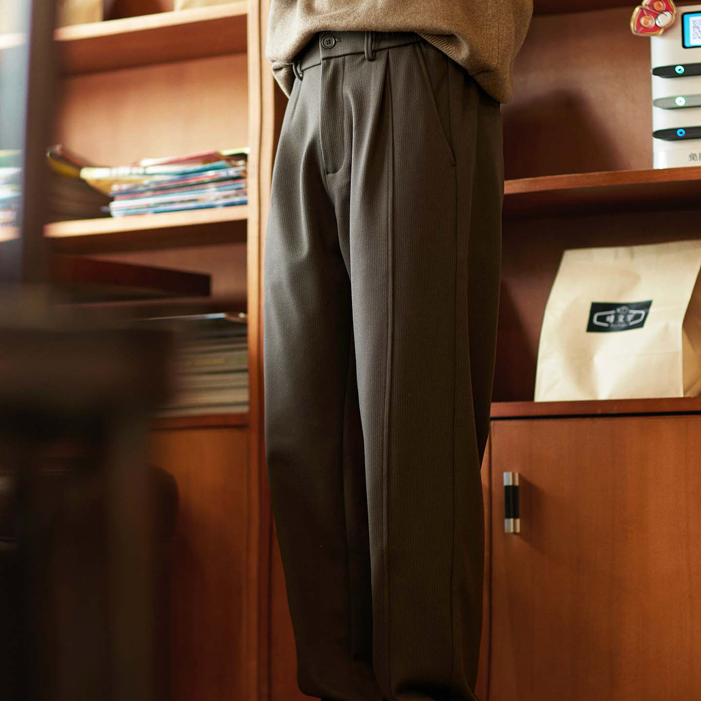 430g秋冬毛呢通勤小直筒休閒褲男2025新款冬季百搭彈力保暖長褲