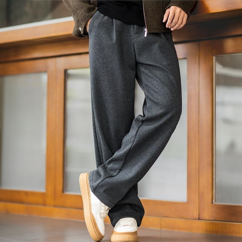 420g含綿羊毛男士加絨直筒休閒褲秋冬複合一體絨保暖寬鬆闊腿長褲