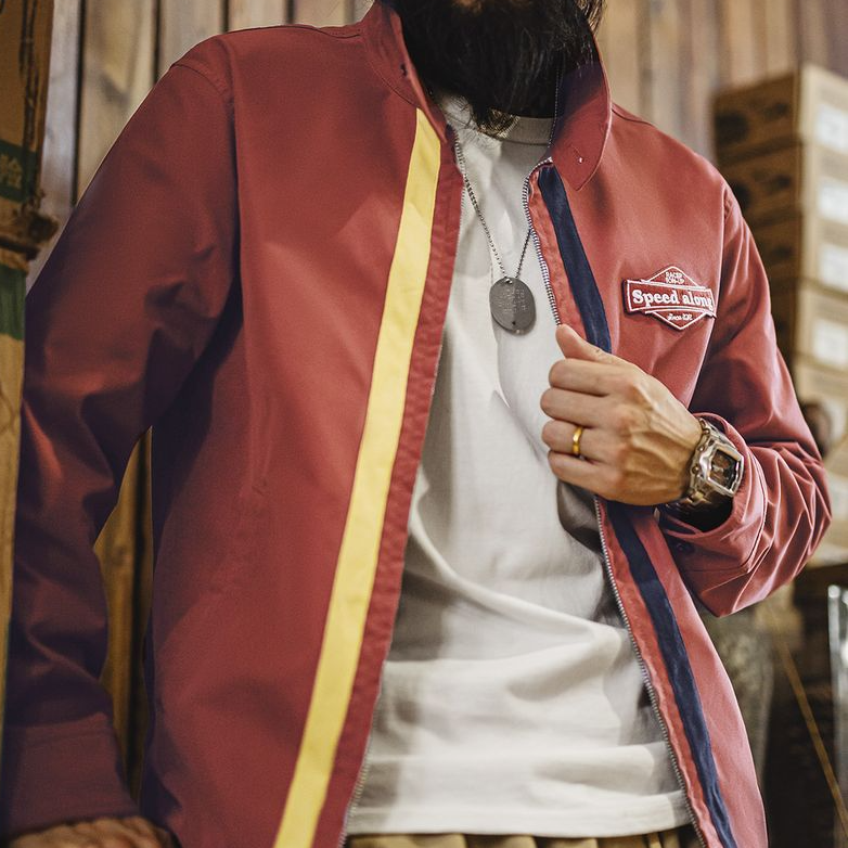 美式復古60S撞色賽車夾克IVY立領運動休閒拉鍊外套男秋季-Retro's Wear