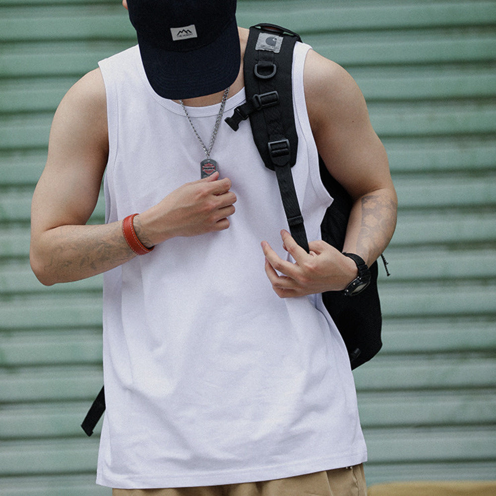 戶外美式背心男重磅復古寬鬆運動無袖棉T恤圓領夏季潮牌坎肩-Retro's Wear