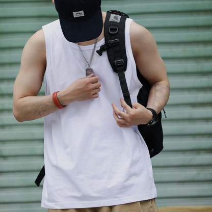 戶外美式背心男重磅復古寬鬆運動無袖棉T恤圓領夏季潮牌坎肩-Retro's Wear