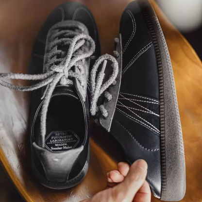 2025春季新款板鞋男低幫復古休閒運動鞋小眾百搭黑色德訓鞋