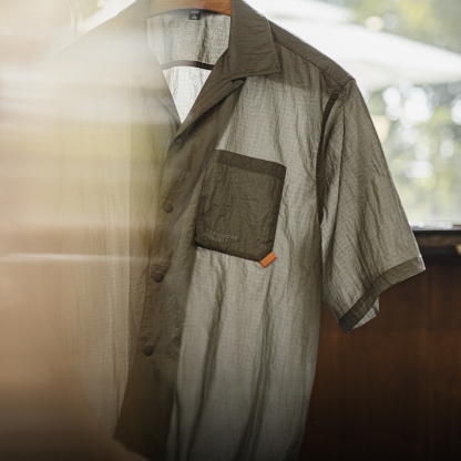 美式復古山系戶外古巴領襯衫肌理感輕薄短袖襯衣男款夏