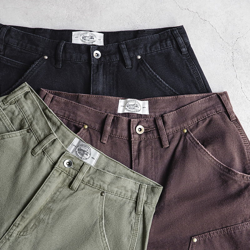 MRA美式休閒B01雙膝伐木褲直筒帆布法工褲軍綠色長褲男早秋