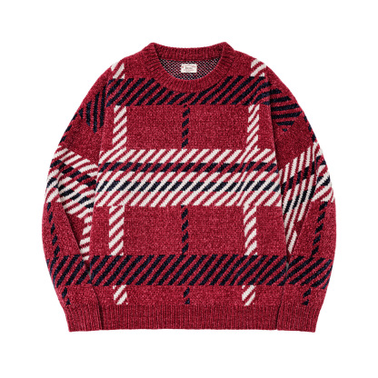 復古雪尼爾格紋寬鬆聖誕套頭保暖加厚實毛衣軟糯針織衫女秋冬