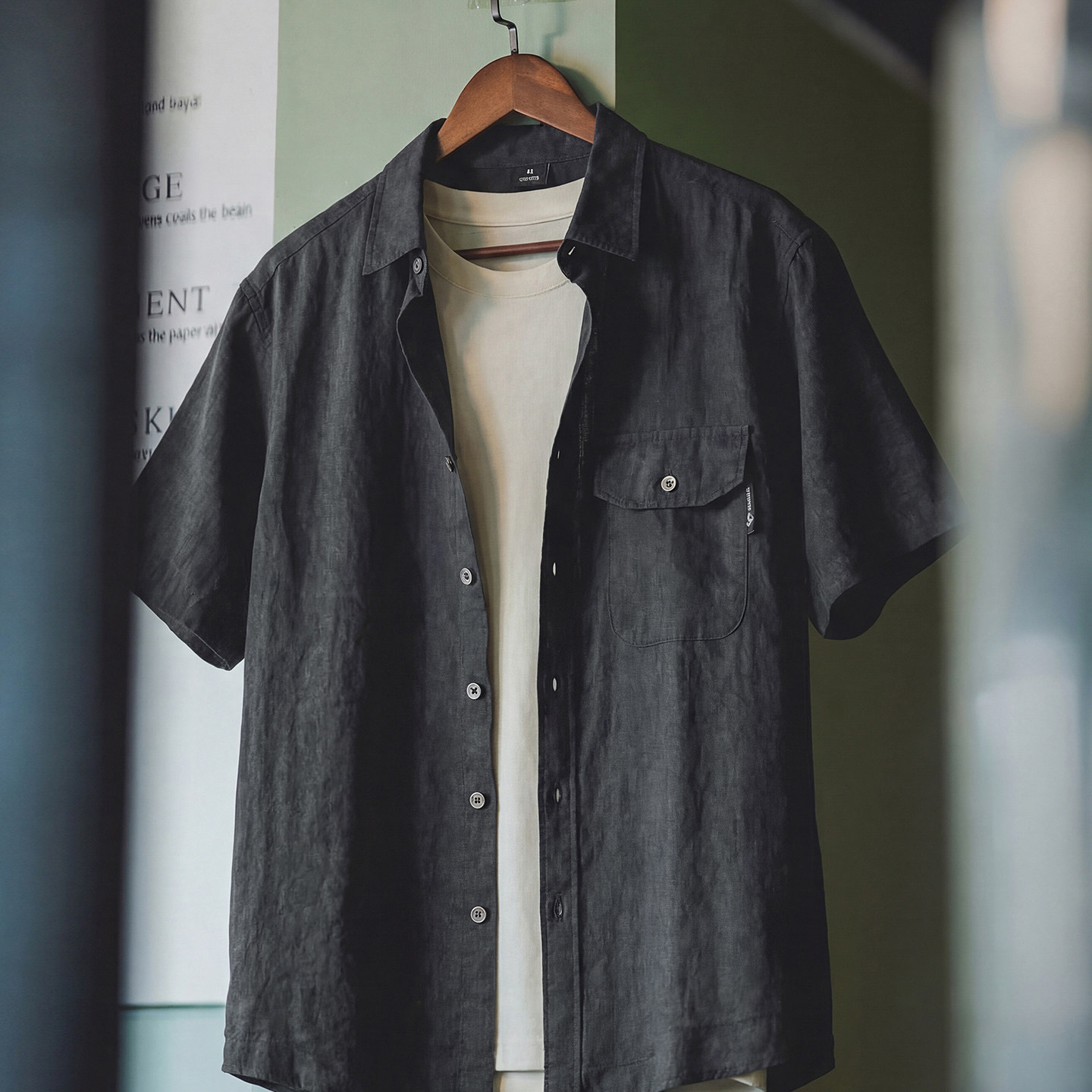 美式工裝短袖襯衫男夏季款寬鬆復古廓形垂感襯衣翻領透氣半袖外套