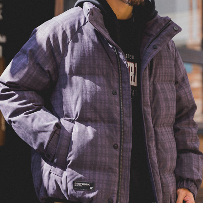 輕奢格紋肌理立領羽絨服男士2025冬季加厚寬鬆百搭保暖麵包服外套