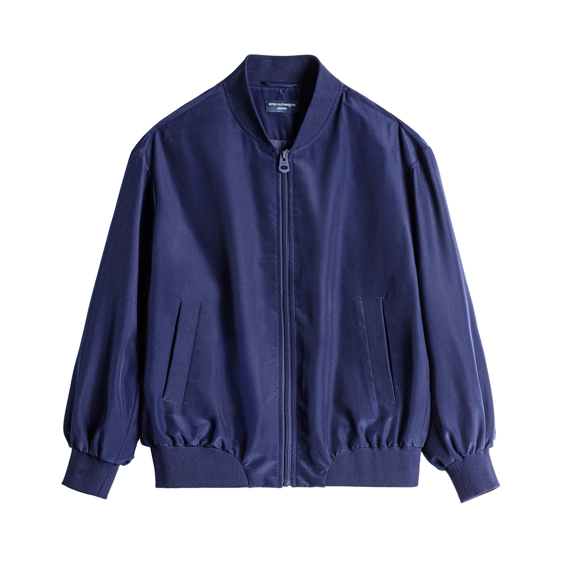 深藍色美式復古輕薄款飛行員夾克棒球立領休閒工裝外套女士春