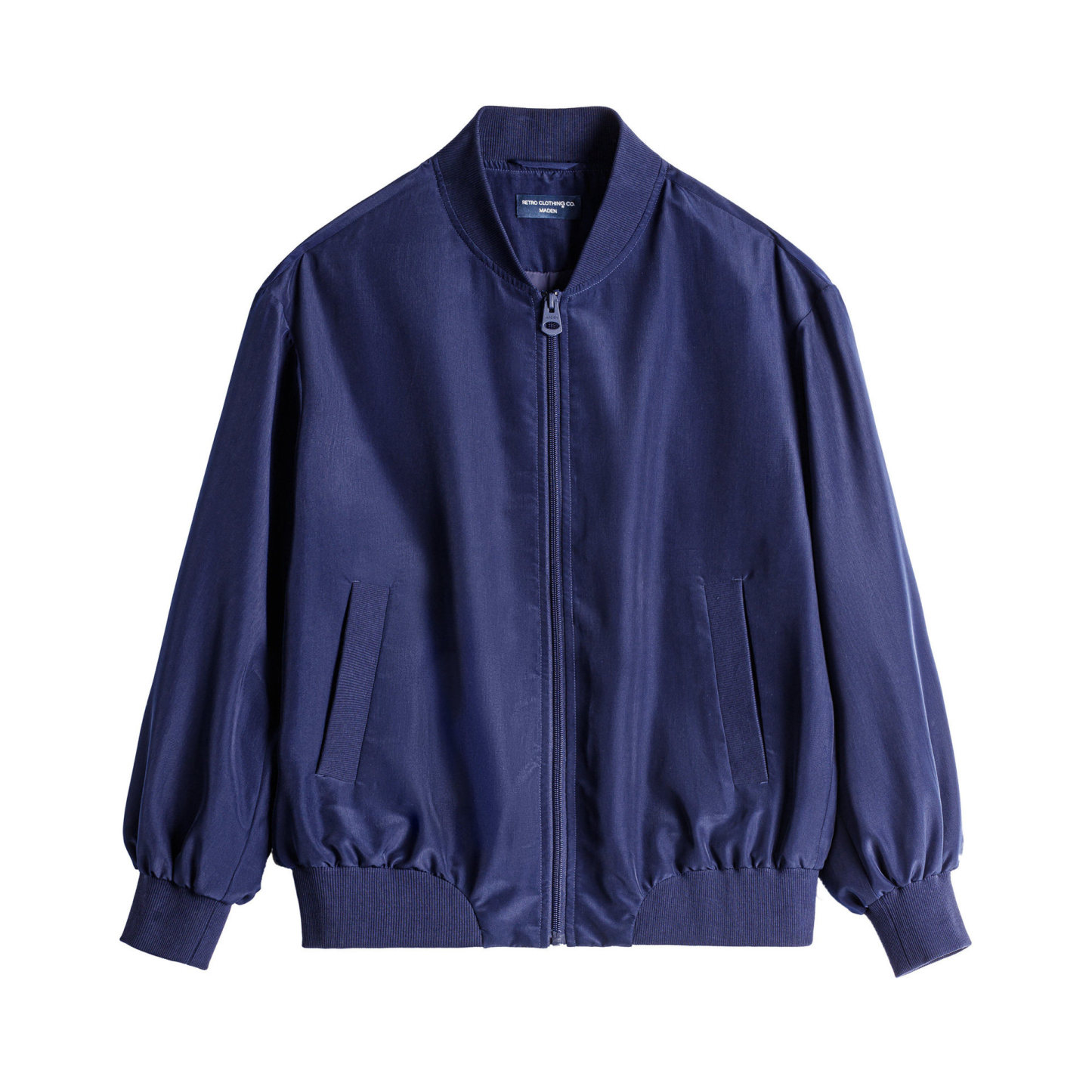 深藍色美式復古輕薄款飛行員夾克棒球立領休閒工裝外套女士春