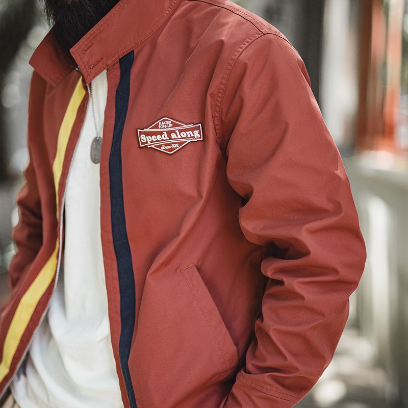 美式復古60S撞色賽車夾克IVY立領運動休閒拉鍊外套男秋季-Retro's Wear