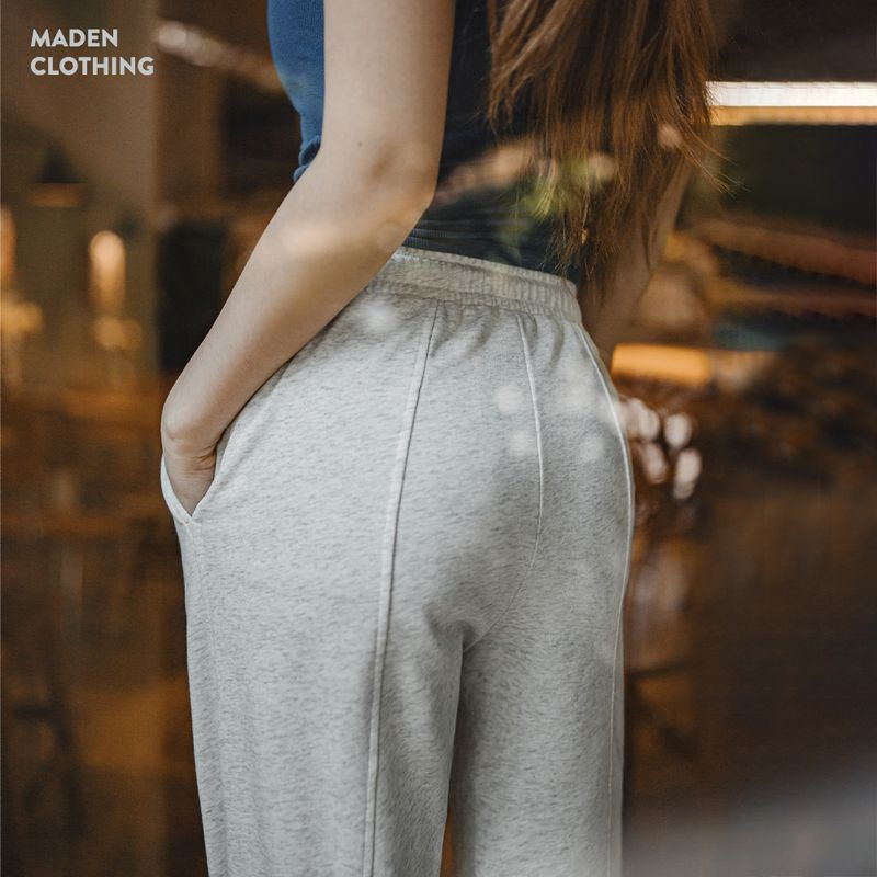 Athflow風直筒衛褲鬆弛感休閒褲寬鬆闊腿褲鬆緊腰長褲秋冬女