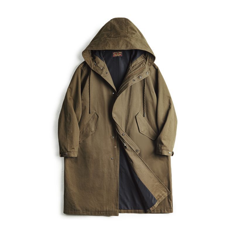 美式復古M51磨毛連帽風衣軍事風寬鬆純棉中長款外套男秋-Retro's Wear