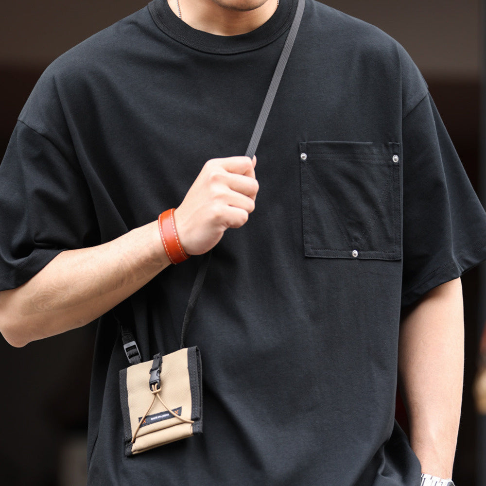 美式撞釘口袋Sorona冰感短袖T恤男寬鬆設計感cityboy圓領TEE-Retro's Wear