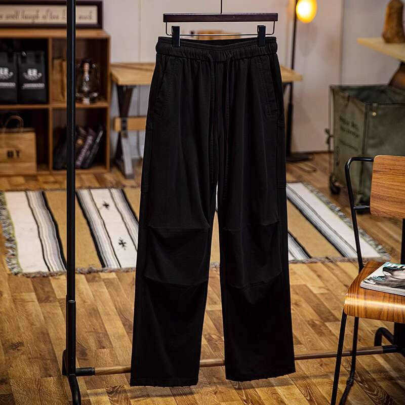 美式褶皺休閒褲男寬鬆直筒春夏2025新款多口袋工裝褲子男款傘兵褲