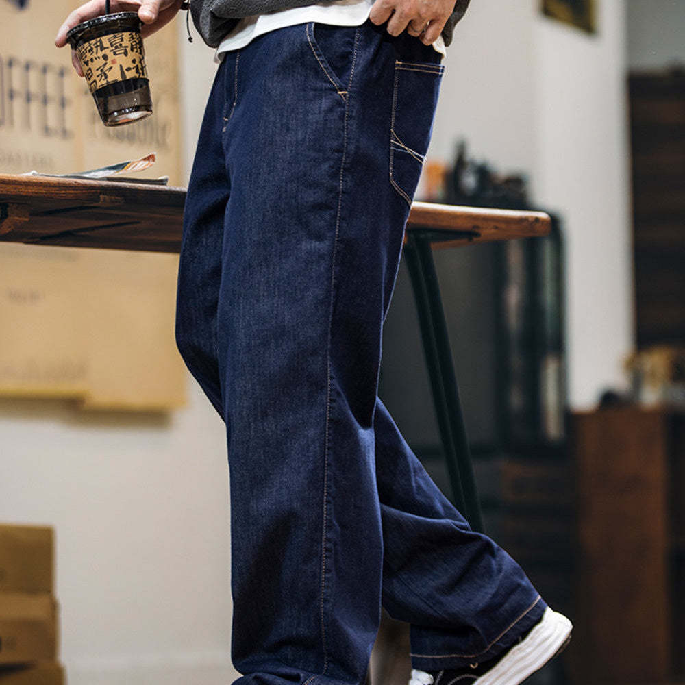 桑蠶絲薄荷纖維原色薄款牛仔褲男春夏2025新款防褪色寬鬆直筒長褲