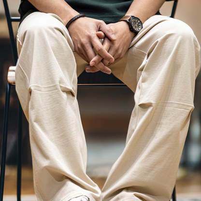 美式褶皺休閒褲男寬鬆直筒春夏2025新款多口袋工裝褲子男款傘兵褲