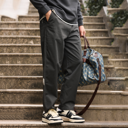 日系復古微彈休閒長褲男330g錐形繡標工裝卡其色褲子秋